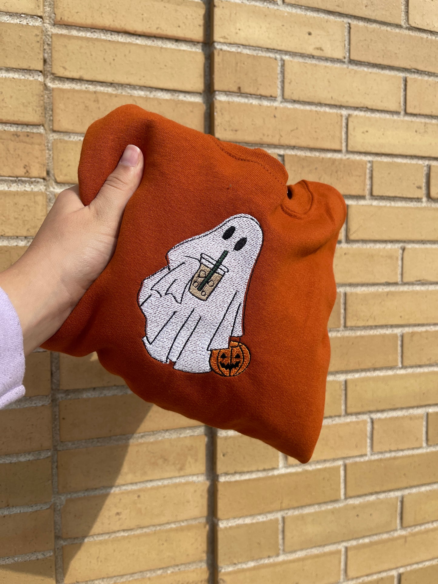 Ghost with iced coffee embroidered crewneck