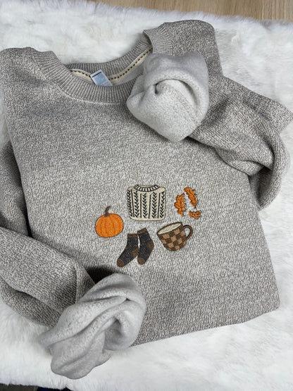 Fall icons embroidered crewneck