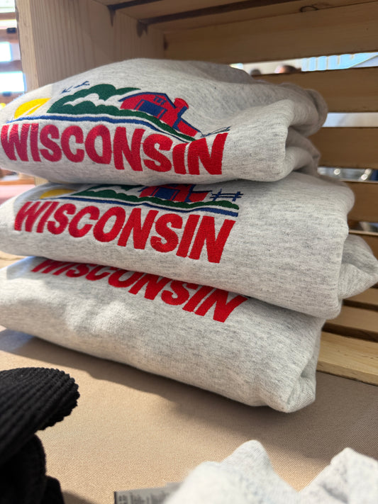 Retro Wisconsin license plate embroidered crewneck