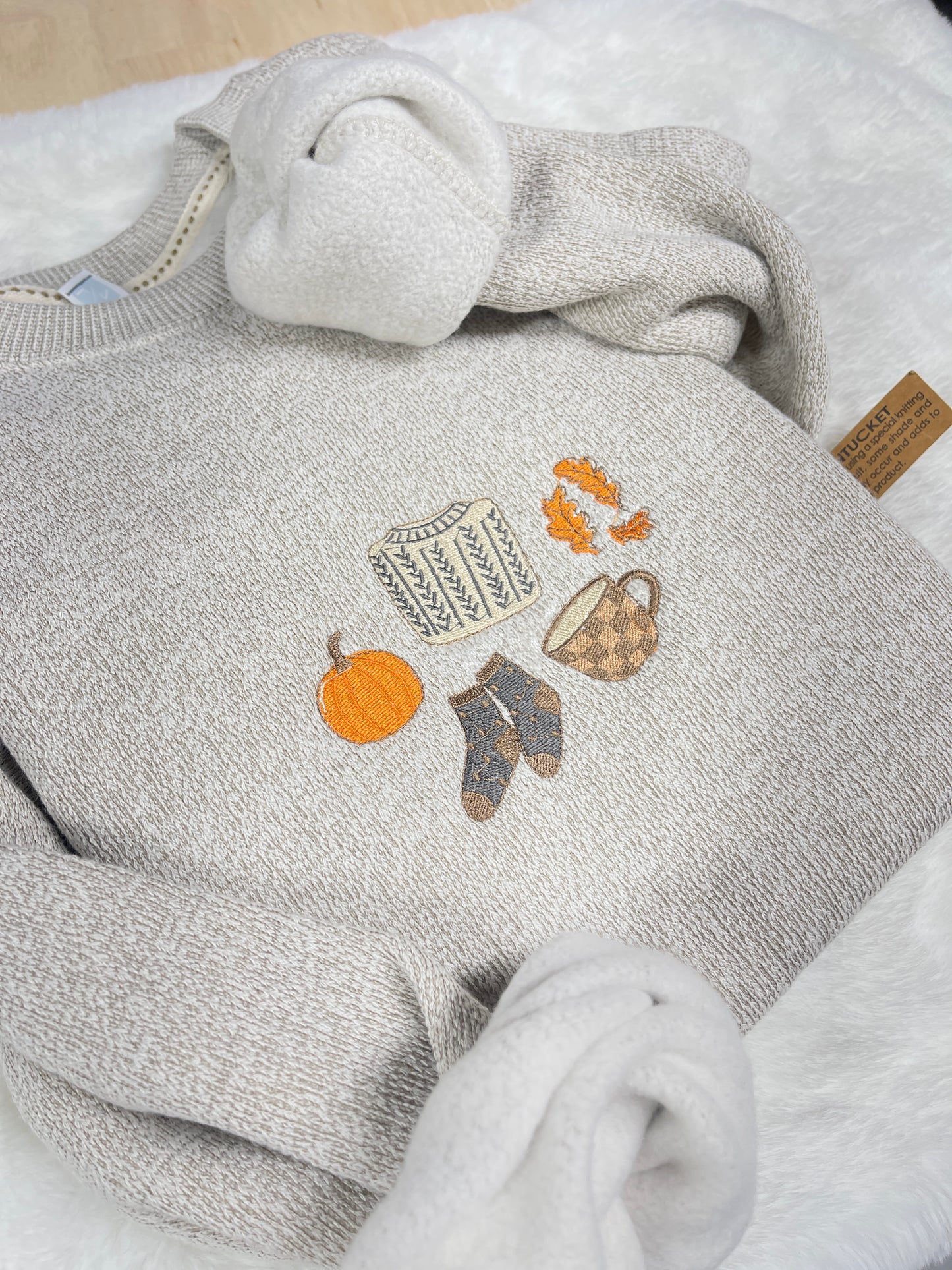 Fall icons embroidered crewneck