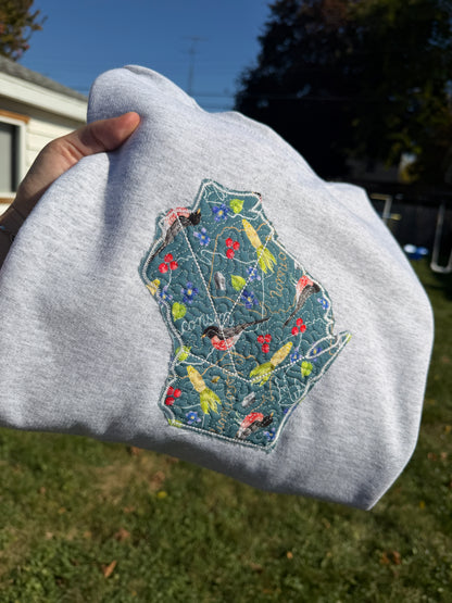 Wisconsin State Embroidered Crewneck