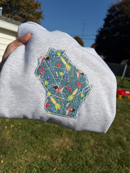 Wisconsin State Embroidered Crewneck