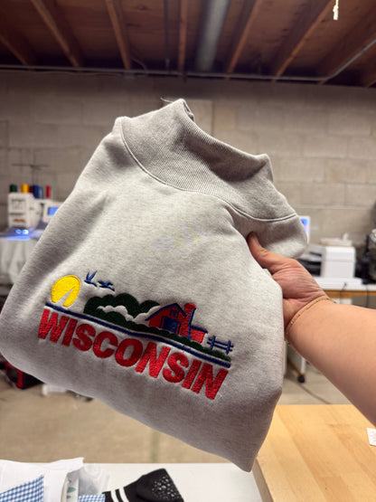 Wisconsin  license plate embroidered mock neck