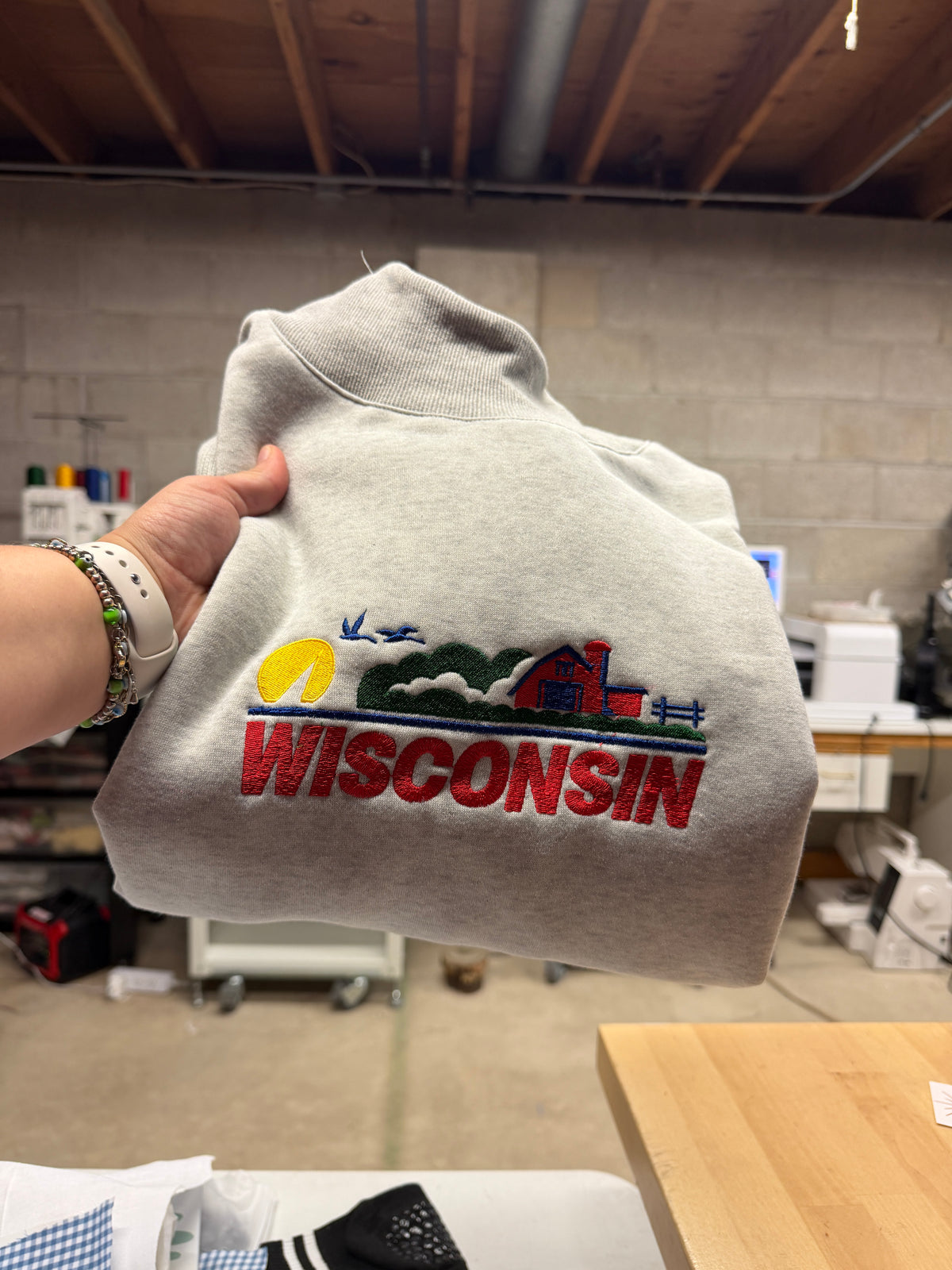 Wisconsin  license plate embroidered mock neck