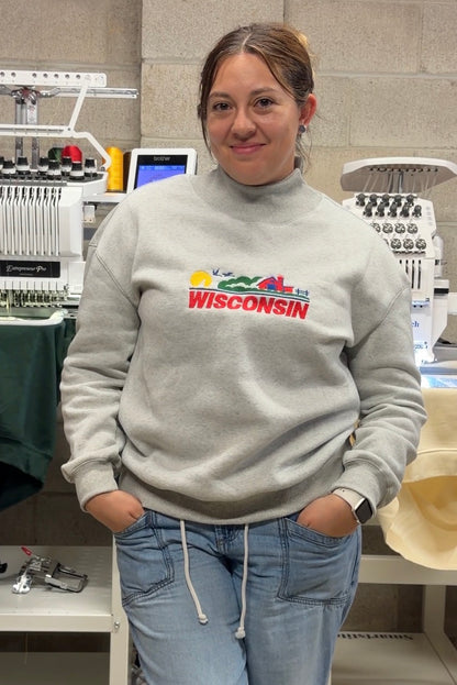 Wisconsin  license plate embroidered mock neck
