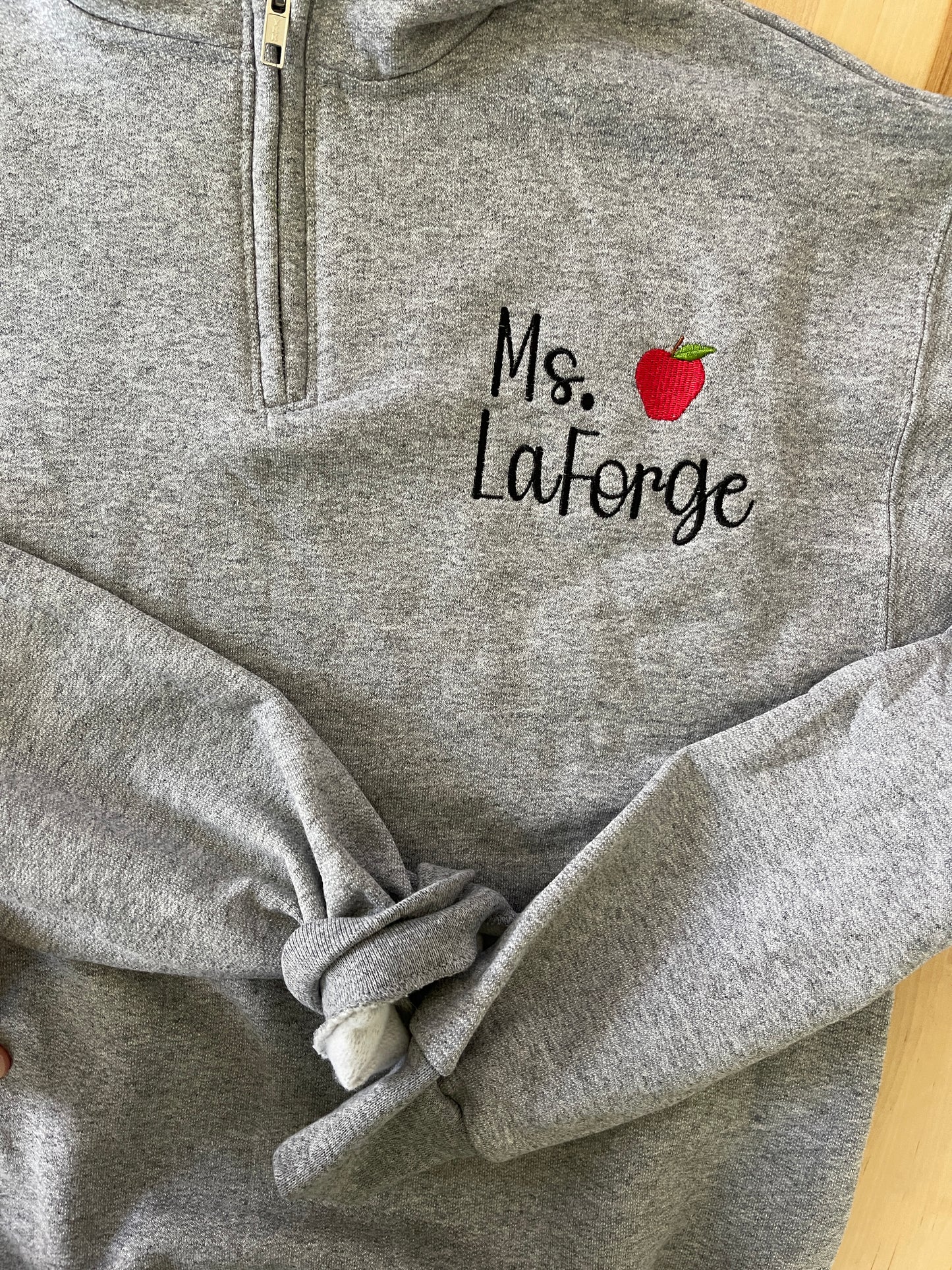 Teacher Name and Apple Quarter Zip